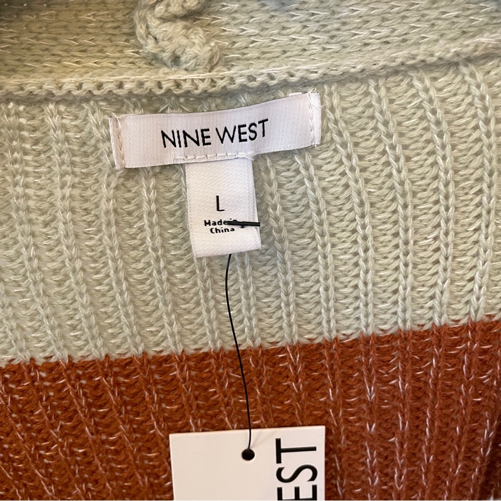 Women's Large Colorblock Long Sleeve Sweater Open Front Cardigan Nine West $50 - Picture 3 of 10